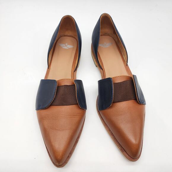 Fortress of Inca Paloma Point Toe Flats Navy Camel Leather EU 38 US 8 - Picture 2 of 8
